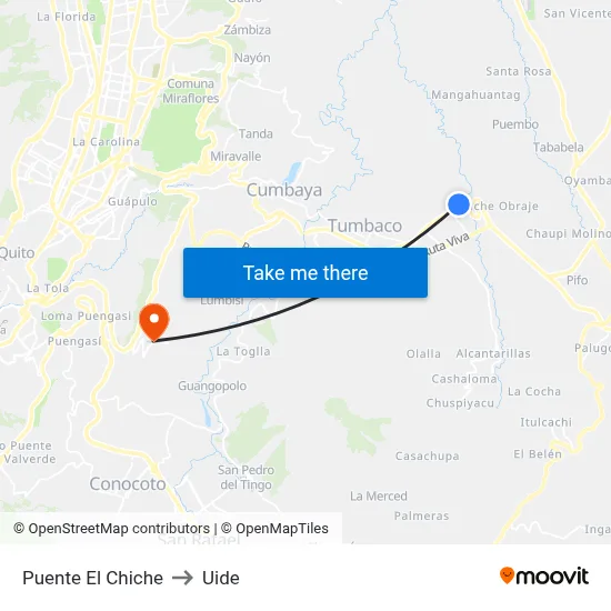 Puente El Chiche to Uide map