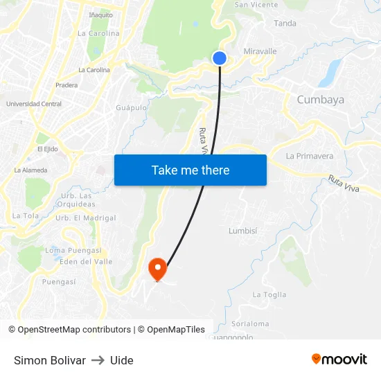 Simon Bolivar to Uide map