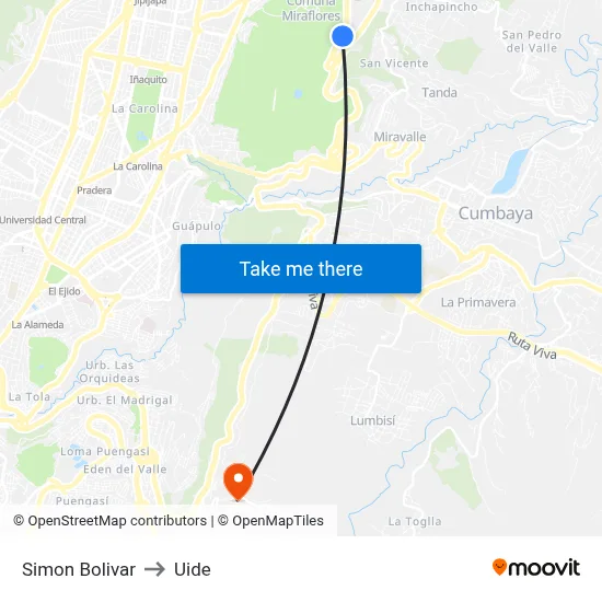 Simon Bolivar to Uide map