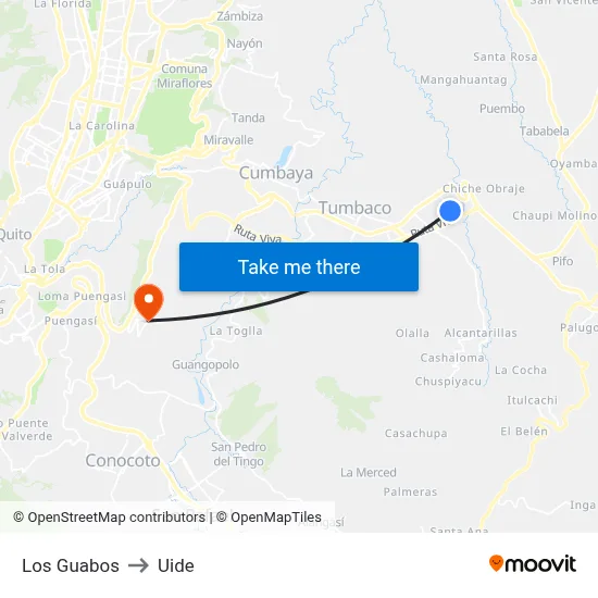 Los Guabos to Uide map