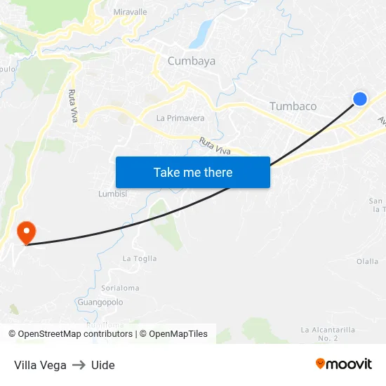 Villa Vega to Uide map