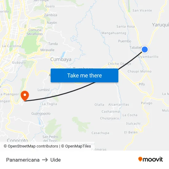Panamericana to Uide map