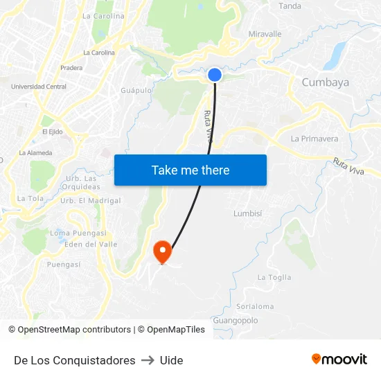 De Los Conquistadores to Uide map