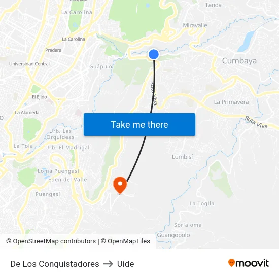 De Los Conquistadores to Uide map