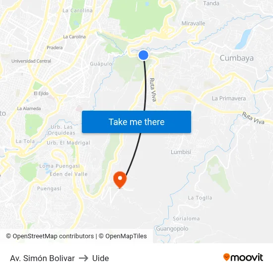 Av. Simón Bolivar to Uide map