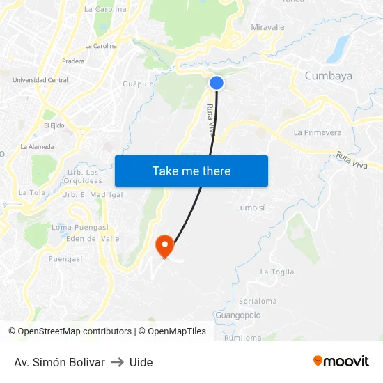 Av. Simón Bolivar to Uide map