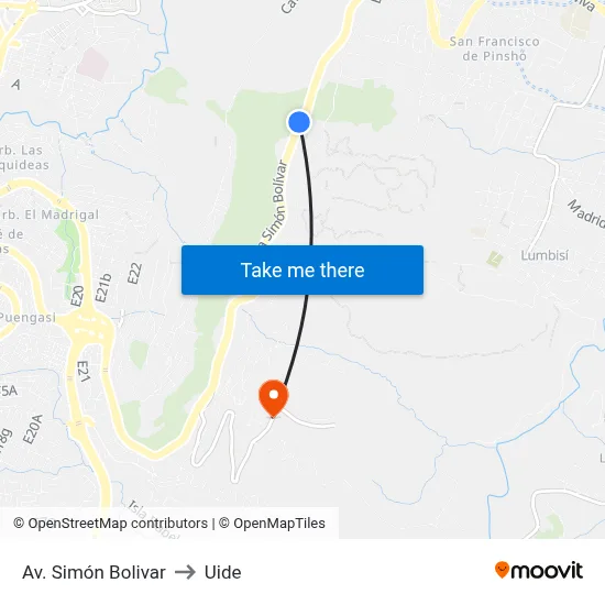 Av. Simón Bolivar to Uide map