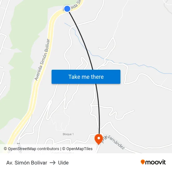Av. Simón Bolivar to Uide map