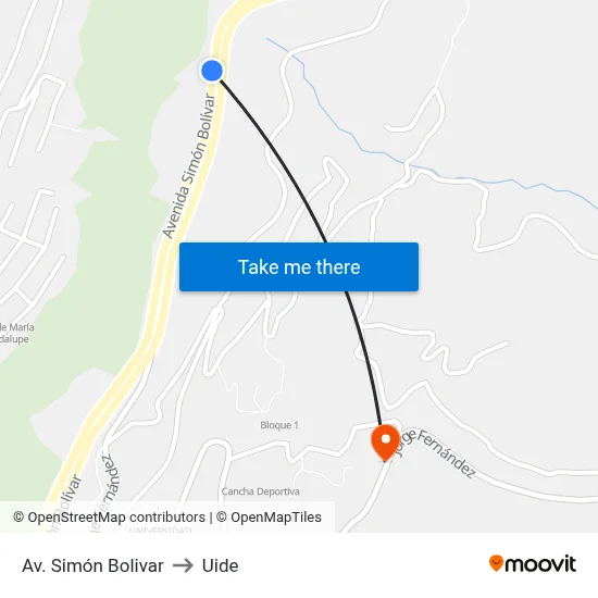 Av. Simón Bolivar to Uide map