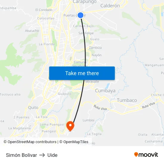 Simón Bolivar to Uide map