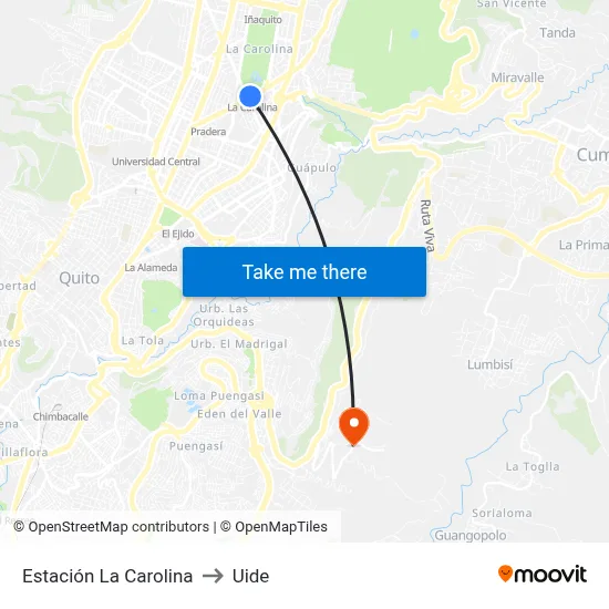 Estación La Carolina to Uide map