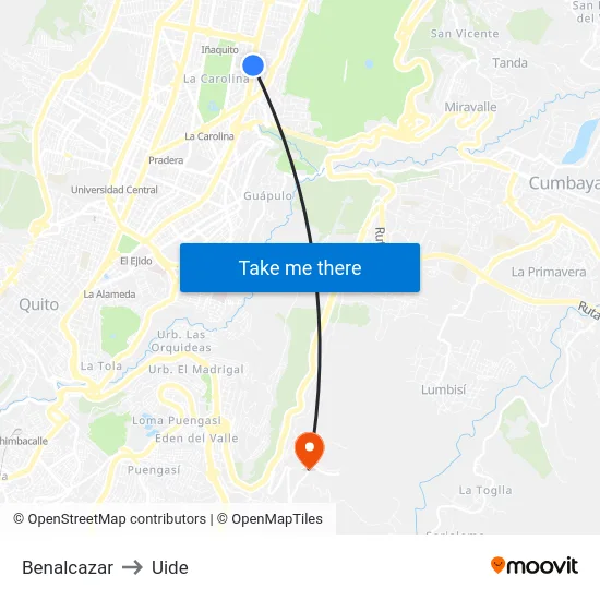 Benalcazar to Uide map