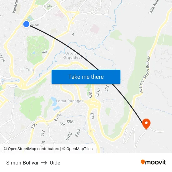 Simon Bolivar to Uide map