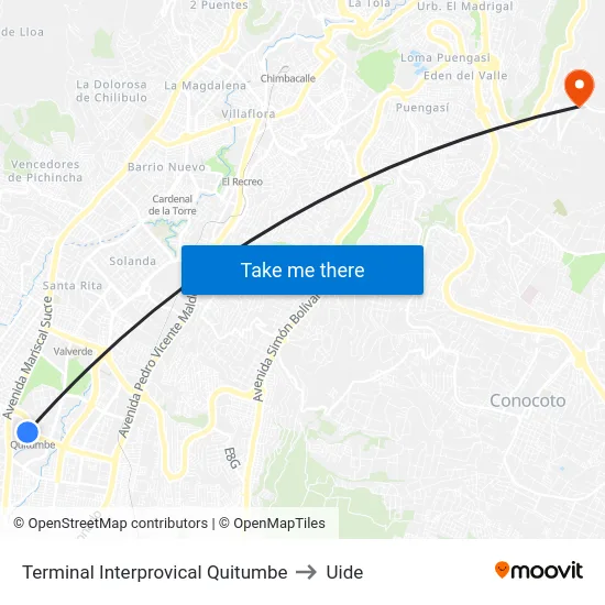 Terminal Interprovical Quitumbe to Uide map