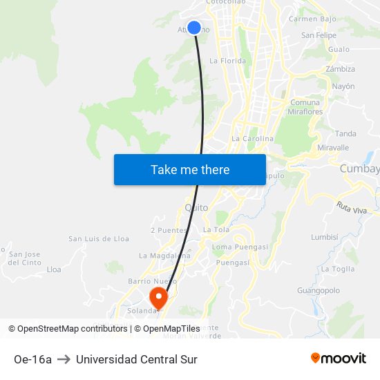 Oe-16a to Universidad Central Sur map