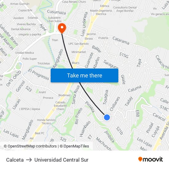 Calceta to Universidad Central Sur map