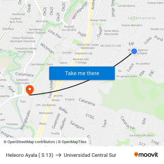 Heleoro Ayala ( S 13) to Universidad Central Sur map