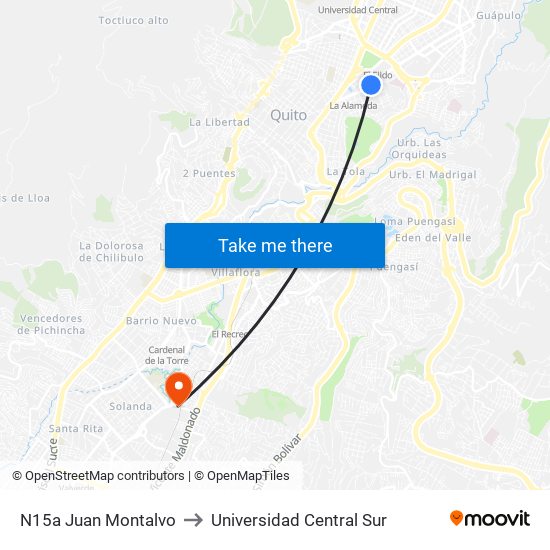 N15a Juan Montalvo to Universidad Central Sur map