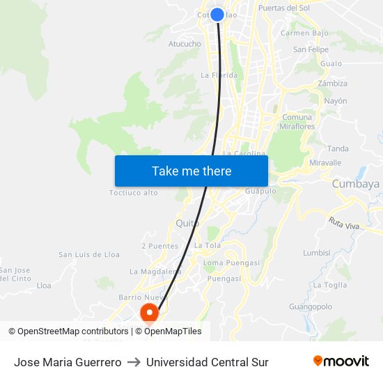 Jose Maria Guerrero to Universidad Central Sur map