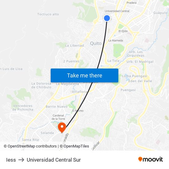 Iess to Universidad Central Sur map