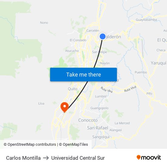 Carlos Montilla to Universidad Central Sur map