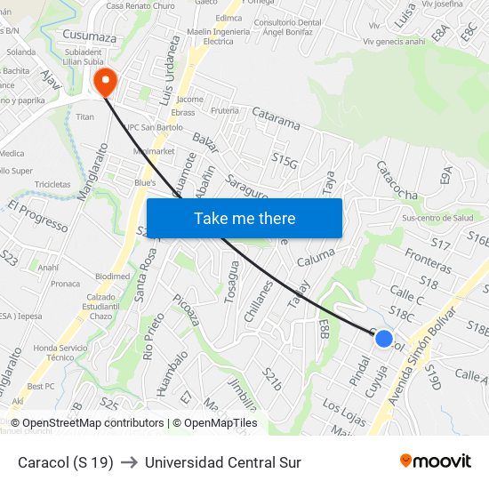 Caracol  (S 19) to Universidad Central Sur map