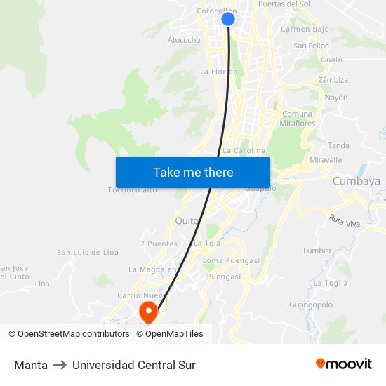 Manta to Universidad Central Sur map