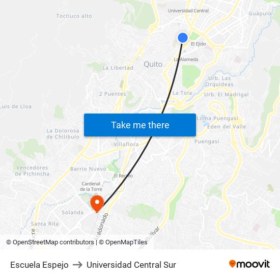 Escuela Espejo to Universidad Central Sur map