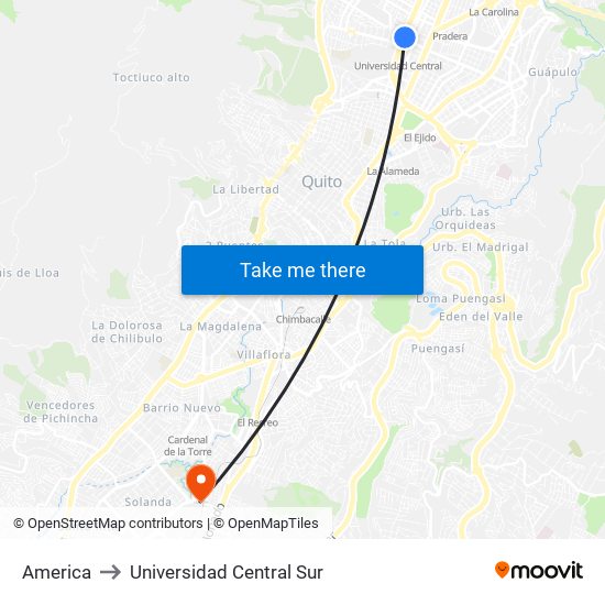 America to Universidad Central Sur map