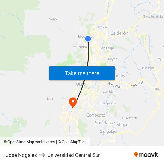 Jose Nogales to Universidad Central Sur map