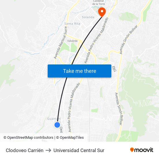 Clodoveo Carriën to Universidad Central Sur map
