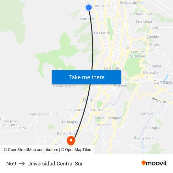 N69 to Universidad Central Sur map