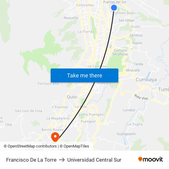 Francisco De La Torre to Universidad Central Sur map