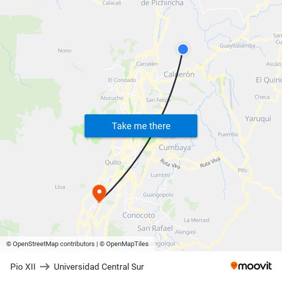 Pio XII to Universidad Central Sur map