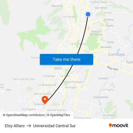 Eloy Alfaro to Universidad Central Sur map
