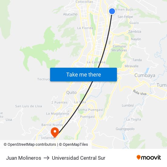 Juan Molineros to Universidad Central Sur map