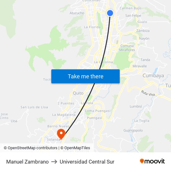 Manuel Zambrano to Universidad Central Sur map