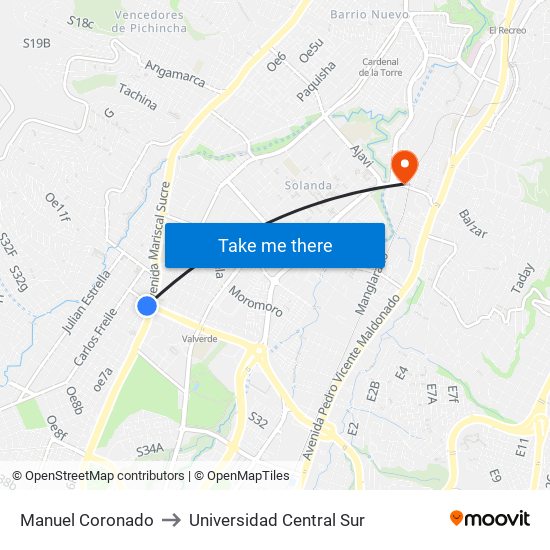 Manuel Coronado to Universidad Central Sur map