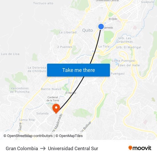 Gran Colombia to Universidad Central Sur map