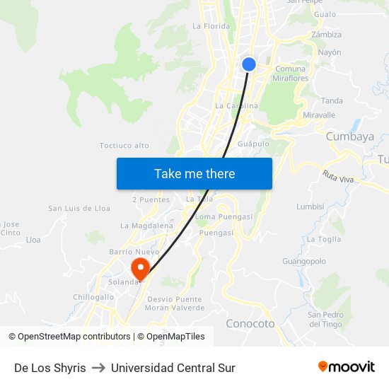 De Los Shyris to Universidad Central Sur map