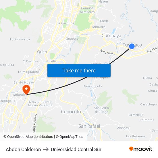 Abdón Calderón to Universidad Central Sur map