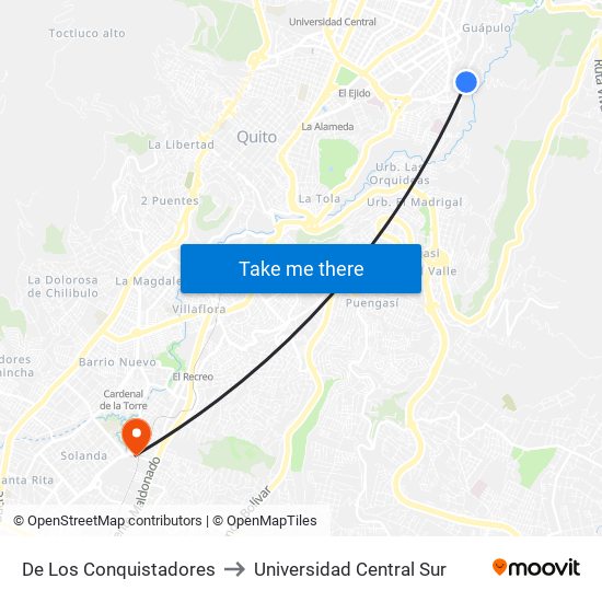 De Los Conquistadores to Universidad Central Sur map