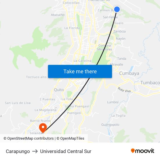 Carapungo to Universidad Central Sur map