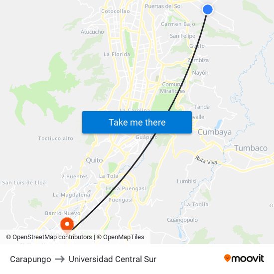 Carapungo to Universidad Central Sur map