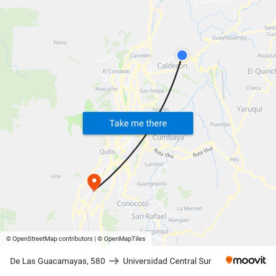 De Las Guacamayas, 580 to Universidad Central Sur map