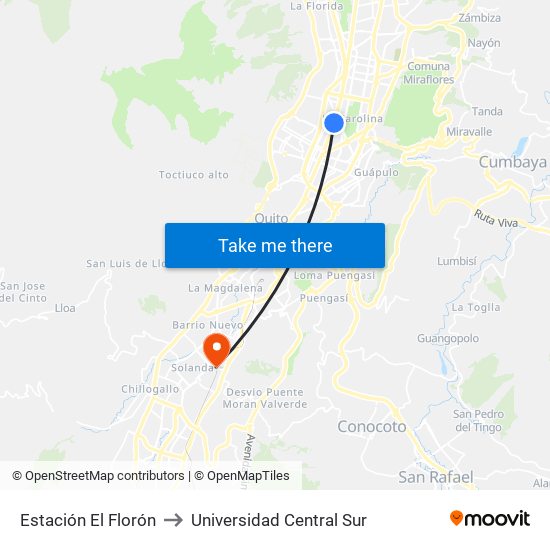 Estación El Florón to Universidad Central Sur map