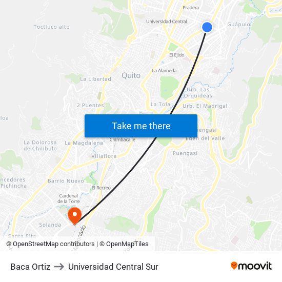 Baca Ortiz to Universidad Central Sur map