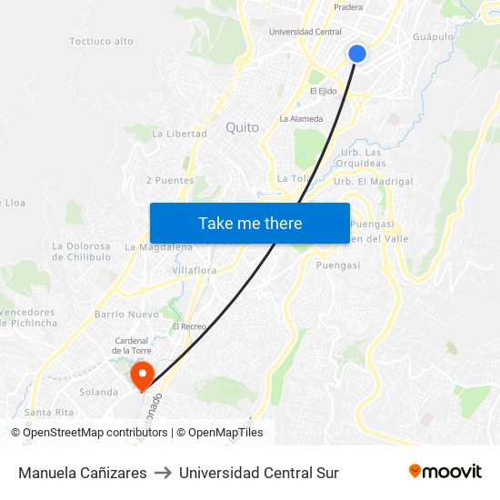 Manuela Cañizares to Universidad Central Sur map