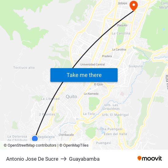 Antonio Jose De Sucre to Guayabamba map