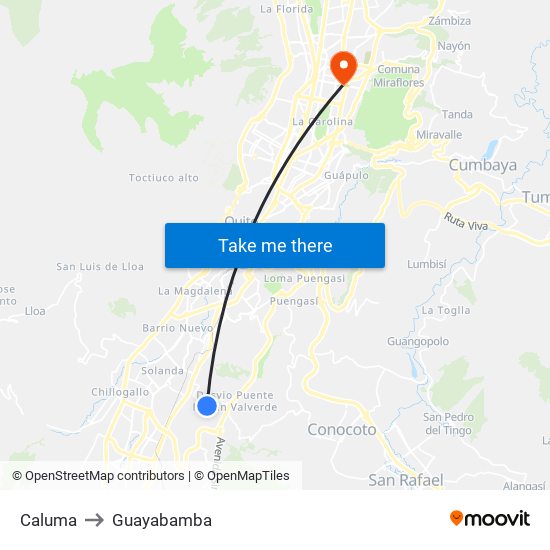 Caluma to Guayabamba map
